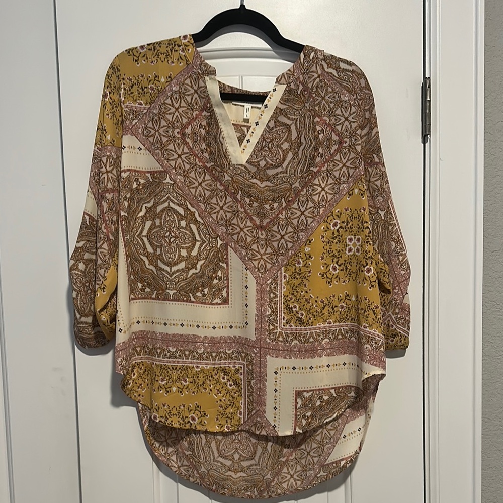 Earthy Brown and Tan Graphic Tunic with Relaxed Fit